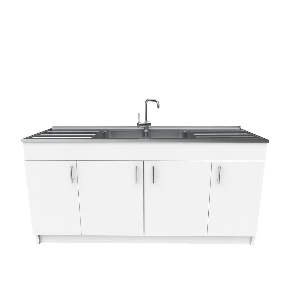 Mueble lavaplatos Doble con cubierta de acero inox de M0-1800 de 180 cm / Blanco 1