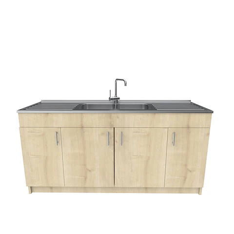 Mueble lavaplatos Doble con cubierta de acero inox de M0-1800 de 180 cm / Rustico