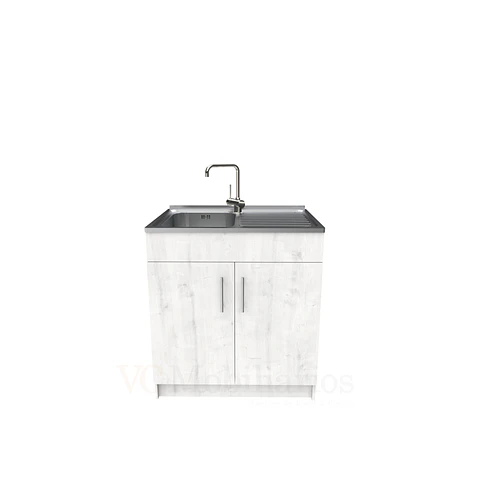 Mueble lavaplatos simple de 80 cm con cubierta de acero inox /  MD0-800-SAI / Alaska