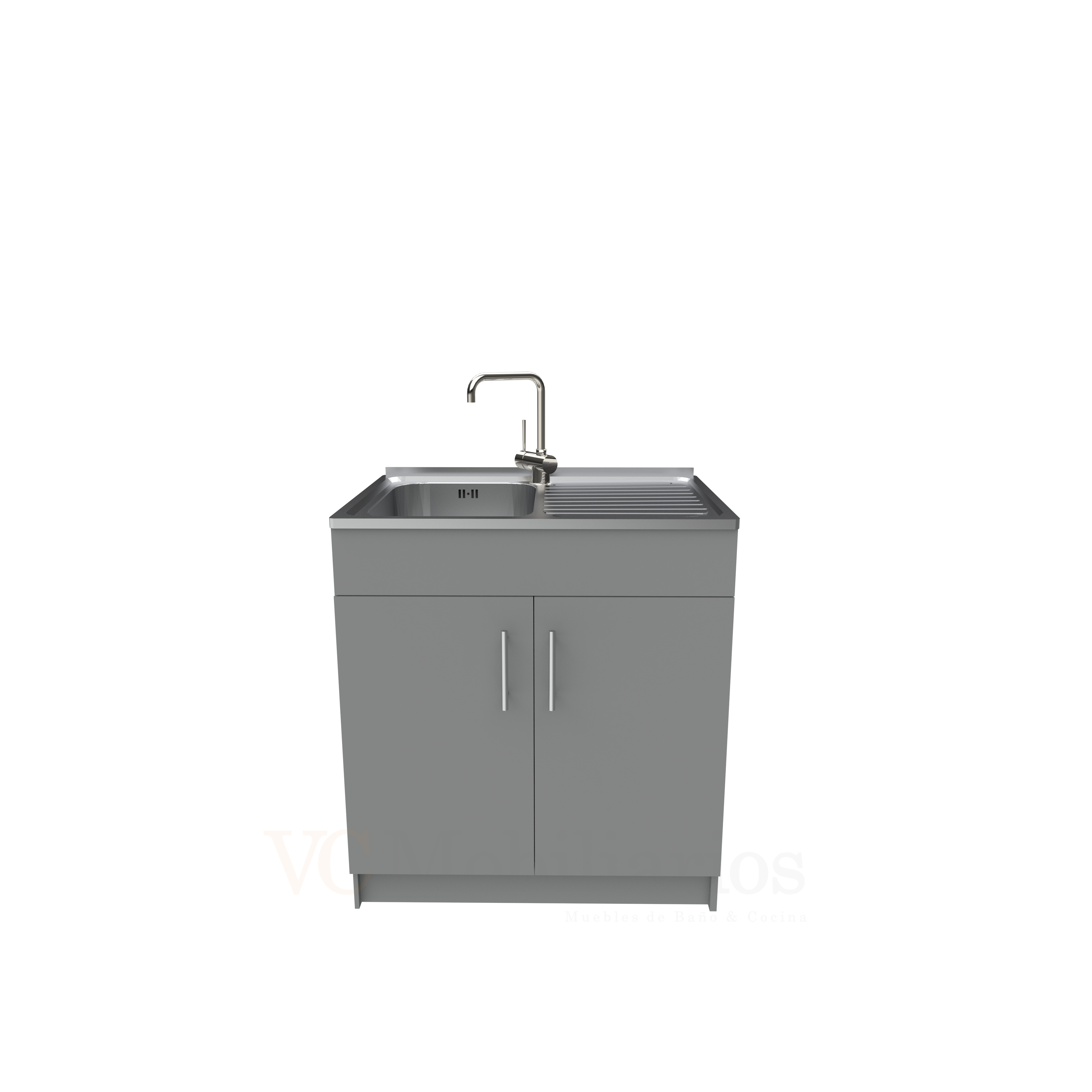 Mueble lavaplatos simple de 80 cm con cubierta de acero inox /  MD0-800-SAI / Carbon