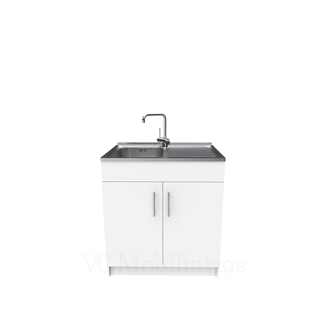 Mueble lavaplatos simple de 80 cm con cubierta de acero inox /  MD0-800-SAI / Blanco