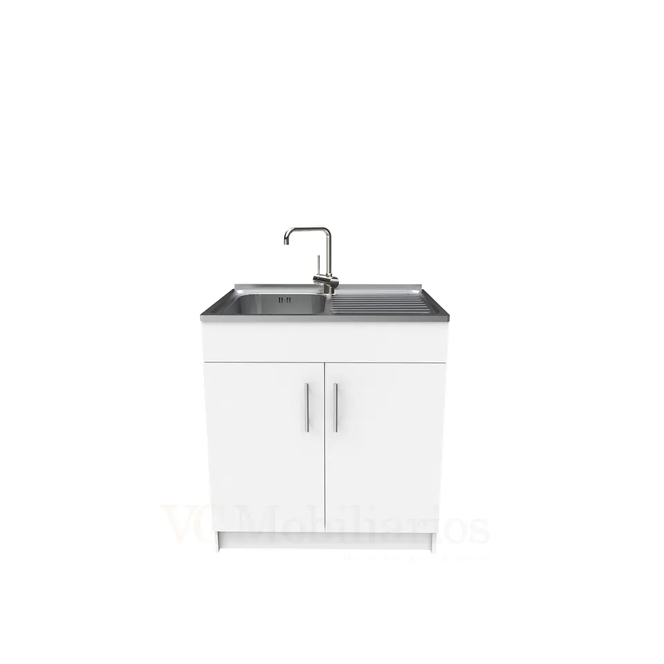 Mueble lavaplatos simple de 80 cm con cubierta de acero inox /  MD0-800-SAI / Blanco 1