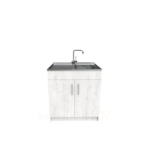 Mueble lavaplatos simple de 80 cm con cubierta de acero inox /  MI0-800-SAI / Alaska