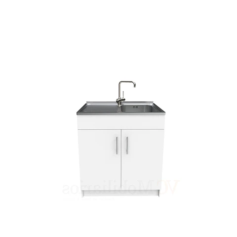 Mueble lavaplatos simple de 80 cm con cubierta de acero inox /  MI0-800-SAI / Blanco