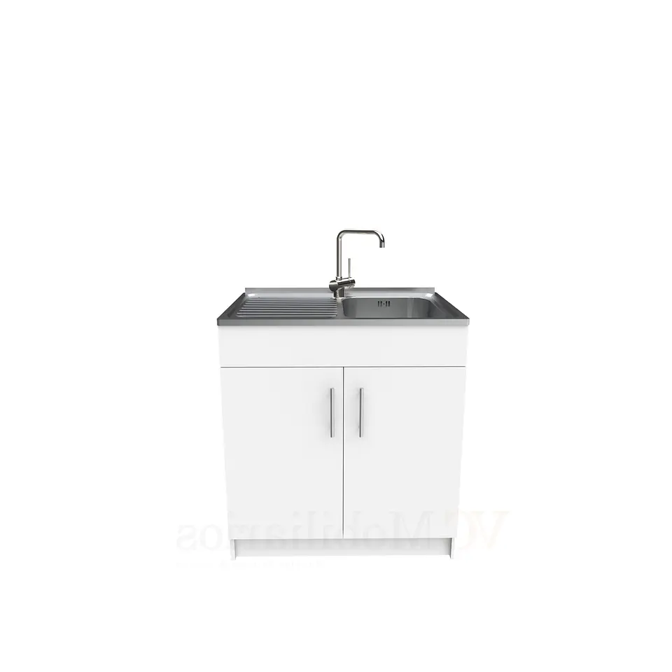 Mueble lavaplatos simple de 80 cm con cubierta de acero inox /  MI0-800-SAI / Blanco 1
