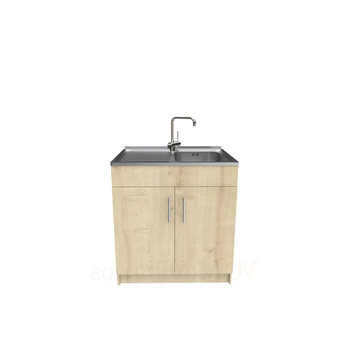 Mueble lavaplatos simple de 80 cm con cubierta de acero inox /  MI0-800-SAI / Rustico