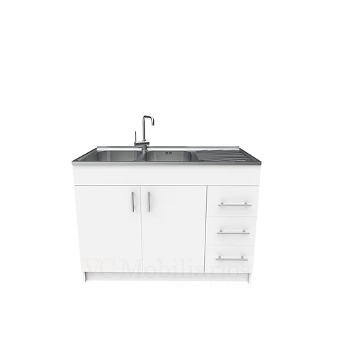 Mueble lavaplatos doble cubierta de acero inox de 120cm / M1D-1200-AI / Blanco