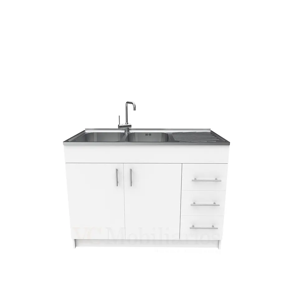 Mueble lavaplatos doble cubierta de acero inox de 120cm / M1D-1200-AI / Blanco 1