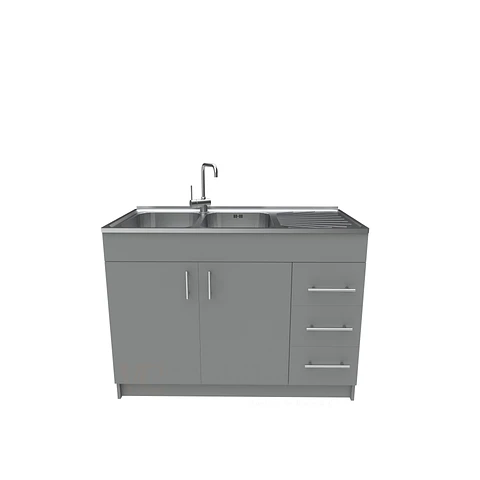 Mueble lavaplatos doble cubierta de acero inox de 120cm / M1D-1200-AI / Carbon