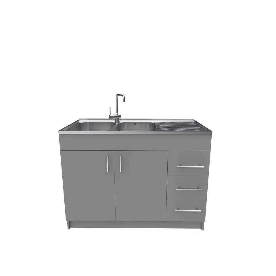 Mueble lavaplatos doble cubierta de acero inox de 120cm / M1D-1200-AI / Carbon 1