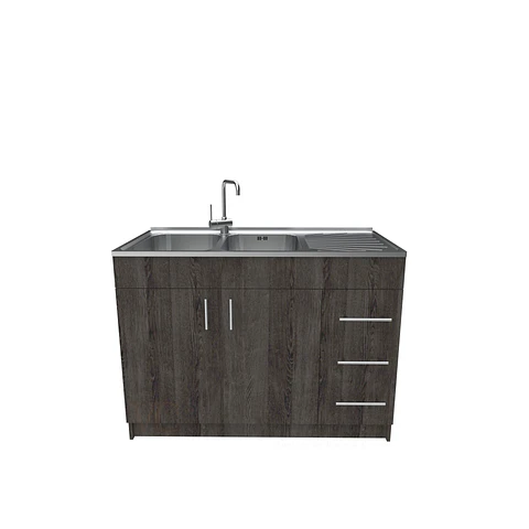 Mueble lavaplatos doble cubierta de acero inox de 120cm / M1D-1200-AI / Espresso