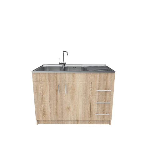 Mueble lavaplatos doble cubierta de acero inox de 120cm / M1D-1200-AI / Cava