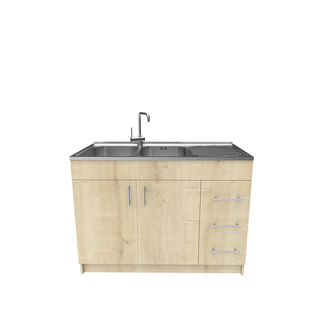 Mueble lavaplatos doble cubierta de acero inox de 120cm / M1D-1200-AI / Rustico