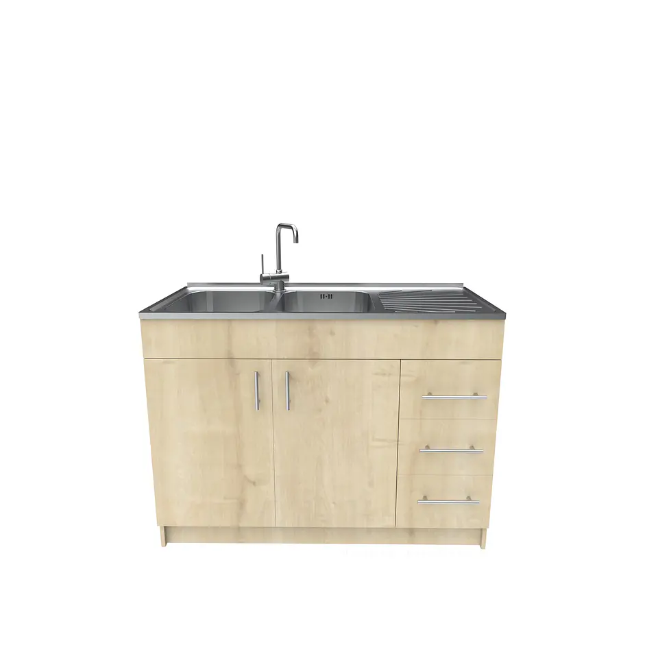 Mueble lavaplatos doble cubierta de acero inox de 120cm / M1D-1200-AI / Rustico 1