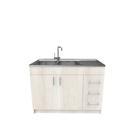 Mueble lavaplatos doble cubierta de acero inox de 120cm / M1D-1200-AI / Toscana