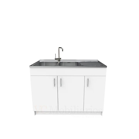 Mueble lavaplatos doble cubierta de acero inox de 120cm / M0D-1200-AI / Blanco