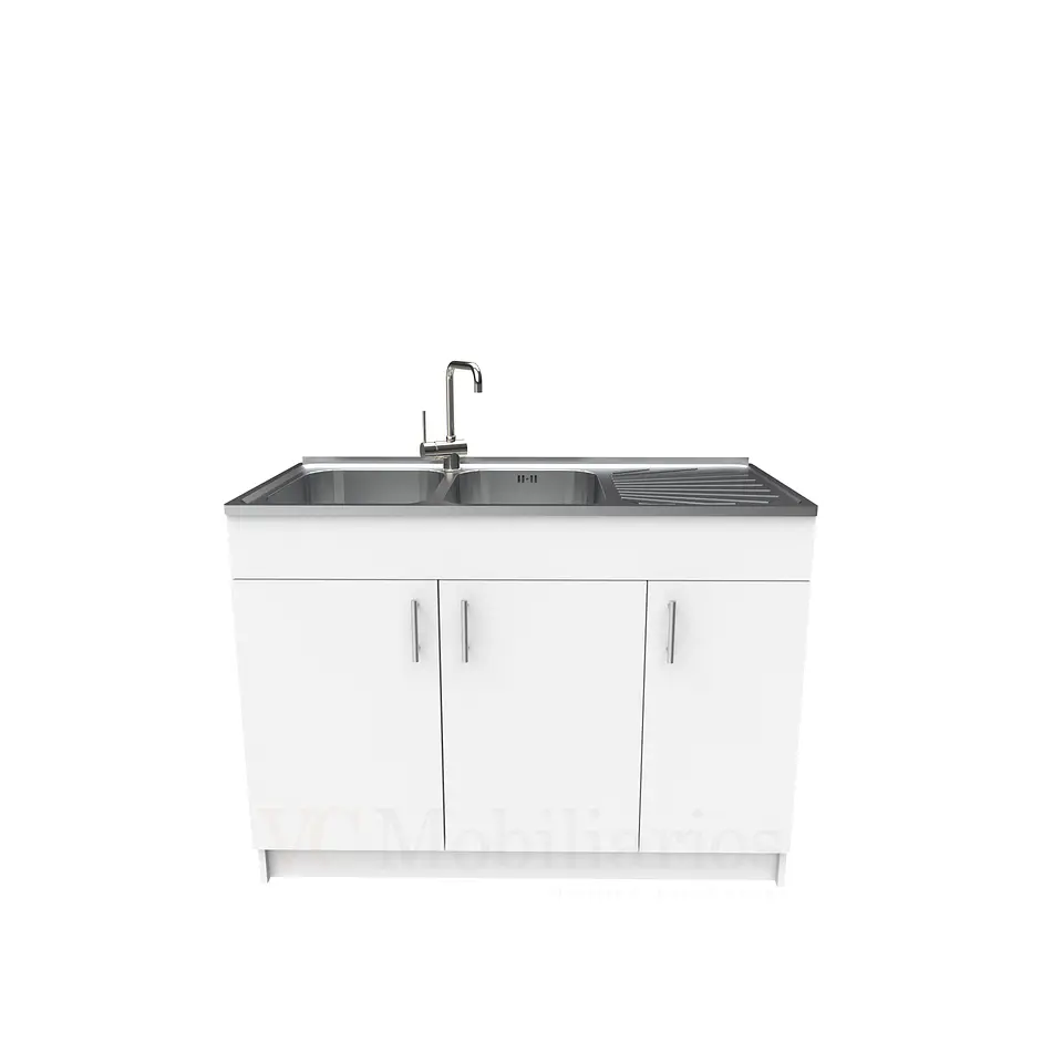 Mueble lavaplatos doble cubierta de acero inox de 120cm / M0D-1200-AI / Blanco 1