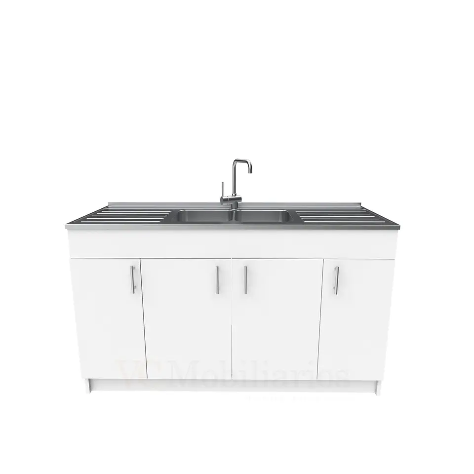 Mueble lavaplatos doble cubierta de acero inox de 150cm / M0D-1500-AI / Blanco 1
