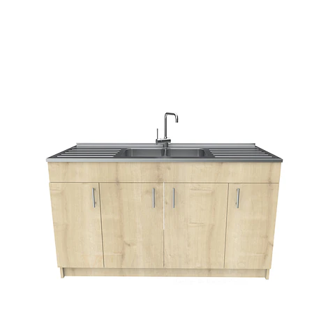 Mueble lavaplatos doble cubierta de acero inox de 150cm / M0D-1500-AI / Rustico