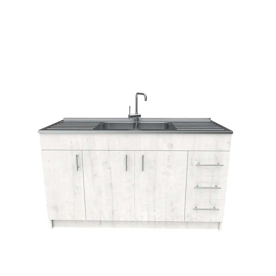 Mueble lavaplatos doble cubierta de acero inox de 150cm / M1C-1500-AI / Alaska 1