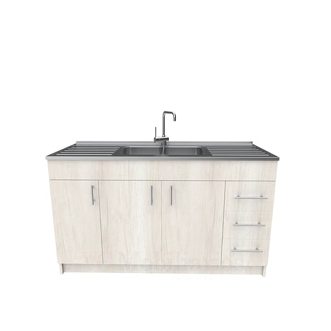 Mueble lavaplatos doble cubierta de acero inox de 150cm / M1C-1500-AI / Toscana