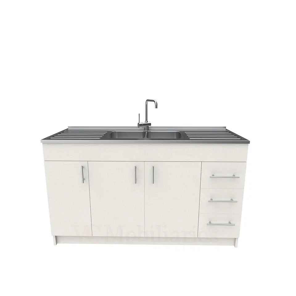 Mueble lavaplatos doble cubierta de acero inox de 150cm / M1C-1500-AI / Giorno 1