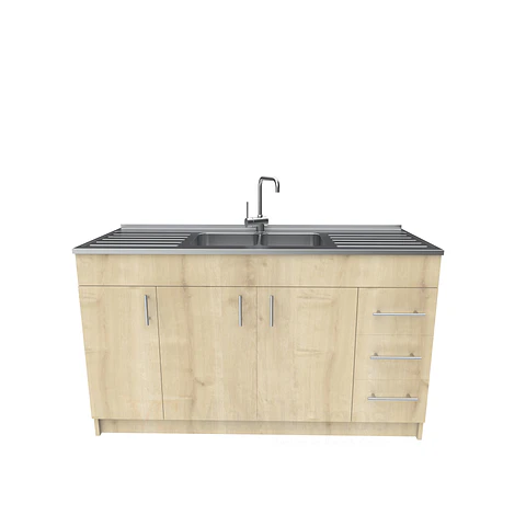 Mueble lavaplatos doble cubierta de acero inox de 150cm / M1C-1500-AI / Rustico