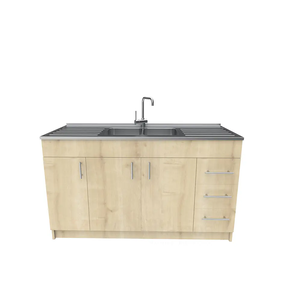 Mueble lavaplatos doble cubierta de acero inox de 150cm / M1C-1500-AI / Rustico 1