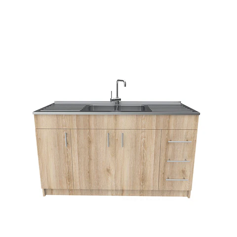 Mueble lavaplatos doble cubierta de acero inox de 150cm / M1C-1500-AI / Cava