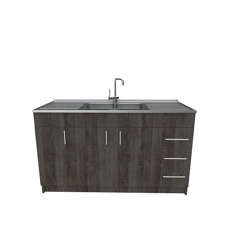 Mueble lavaplatos doble cubierta de acero inox de 150cm / M1C-1500-AI / Espresso
