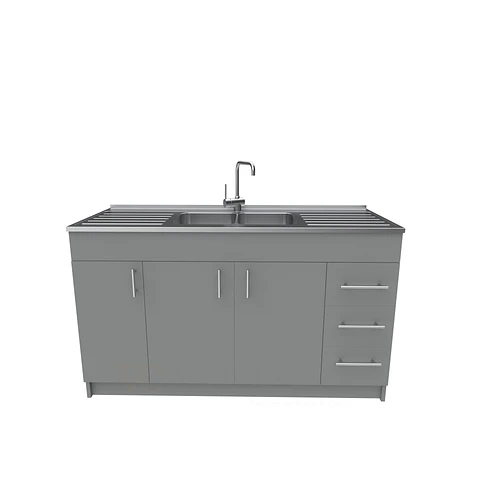 Mueble lavaplatos doble cubierta de acero inox de 150cm / M1C-1500-AI / Carbon