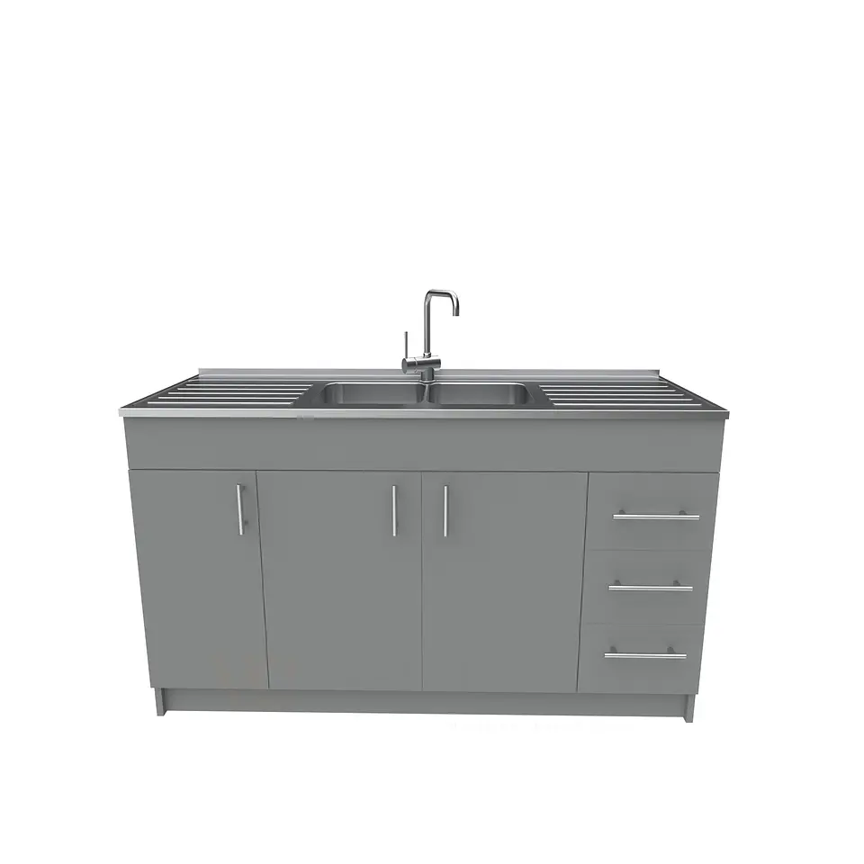 Mueble lavaplatos doble cubierta de acero inox de 150cm / M1C-1500-AI / Carbon 1