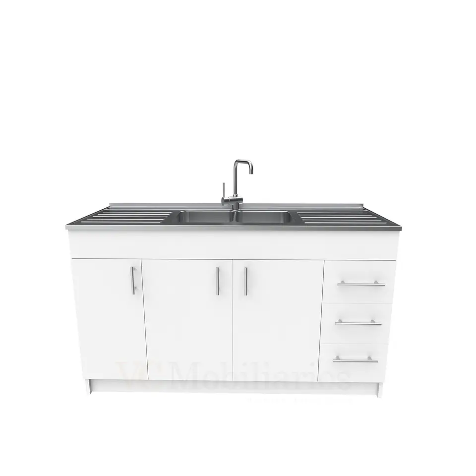 Mueble lavaplatos doble cubierta de acero inox de 150cm / M1C-1500-AI / Blanco| 1