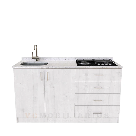 Mueble lavaplatos integral M1-1400-MI de 140 cm / Cuarzo / Alaska