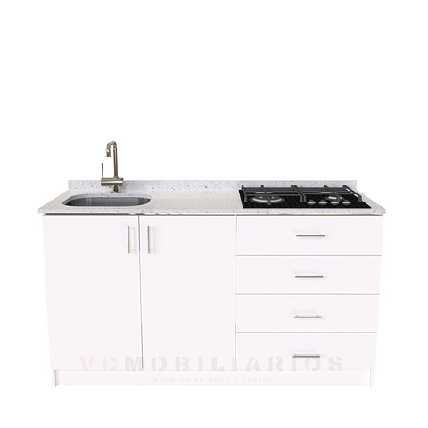 Mueble lavaplatos integral M1-1400-MI de 140 cm / Cuarzo / Blanco