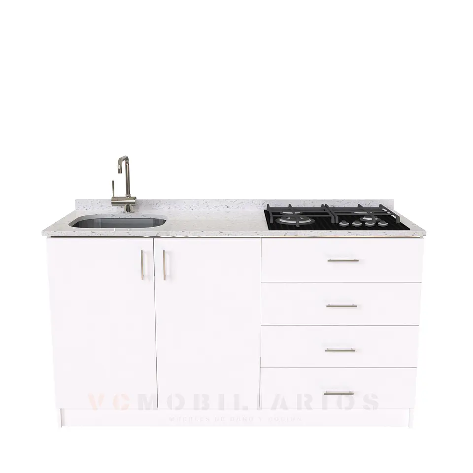 Mueble lavaplatos integral M1-1400-MI de 140 cm / Cuarzo / Blanco 1
