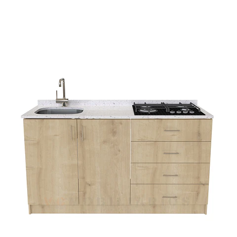 Mueble lavaplatos integral M1-1400-MI de 140 cm / Cuarzo / Rustico