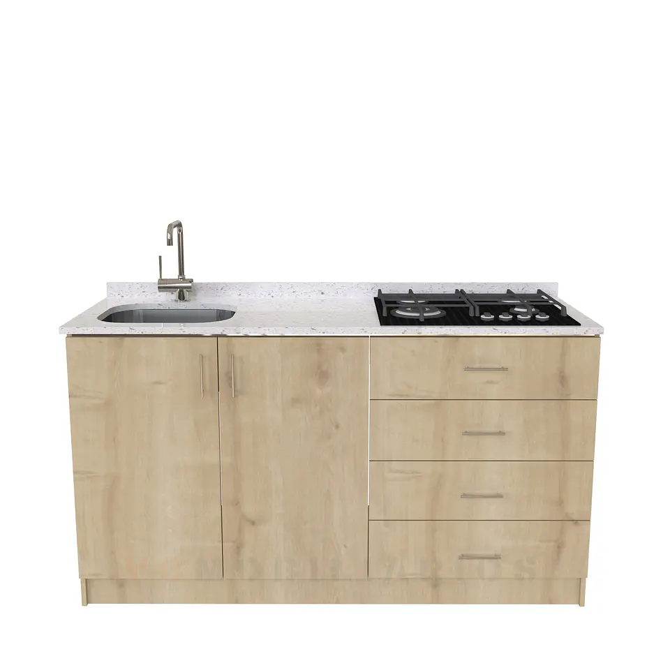 Mueble lavaplatos integral M1-1400-MI de 140 cm / Cuarzo / Rustico 1