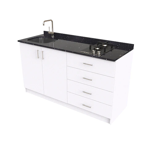 Mueble lavaplatos integral de 160cm con cubierta de cuarzo / M1-1600-MI / blanco 