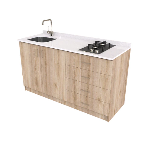 Mueble lavaplatos integral de 160cm con cubierta de cuarzo / M1-1600-MI / Cava