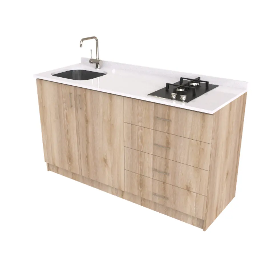 Mueble lavaplatos integral de 160cm con cubierta de cuarzo / M1-1600-MI / Cava 1