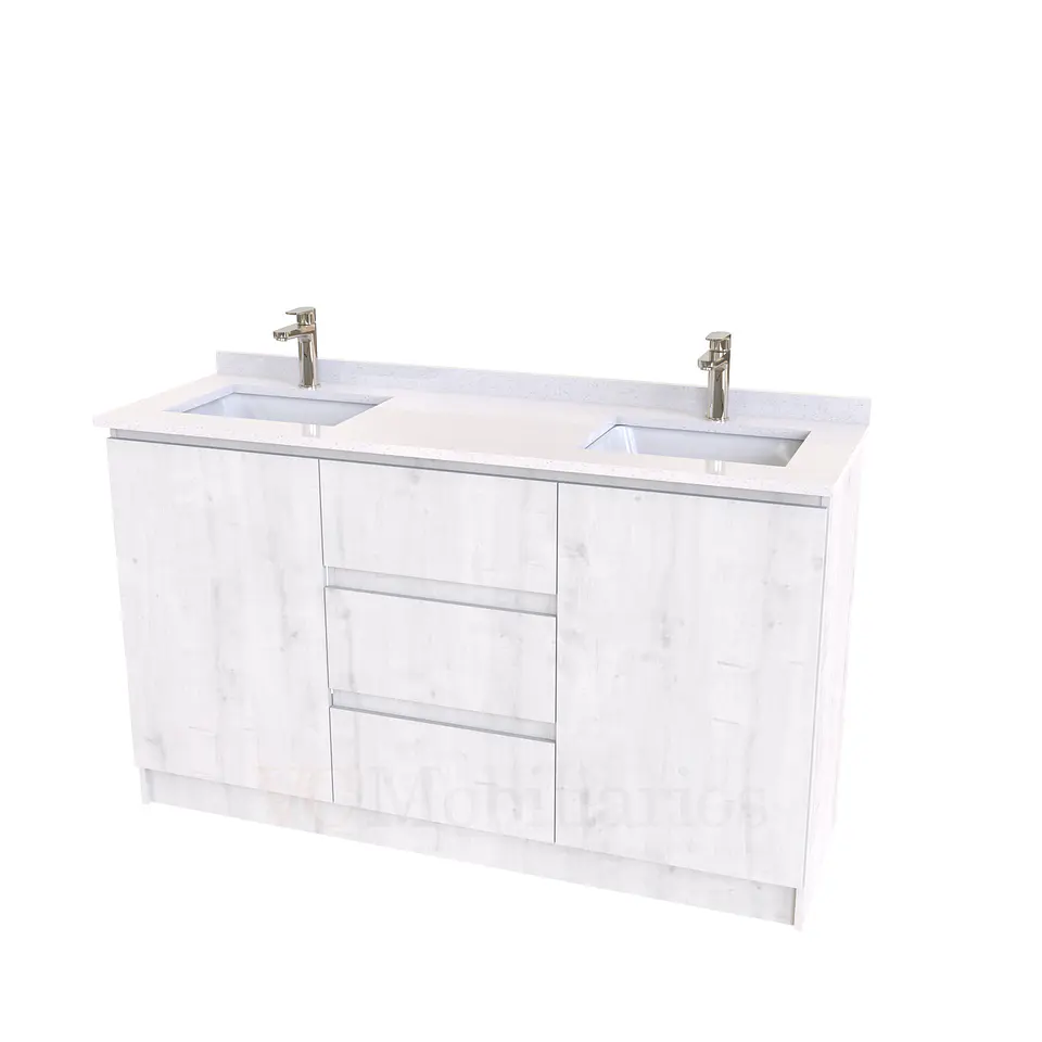 Mueble vanitorio Doble al piso con cubierta de cuarzo  de 150 cm /  M2-1534 -D / Alaska 1