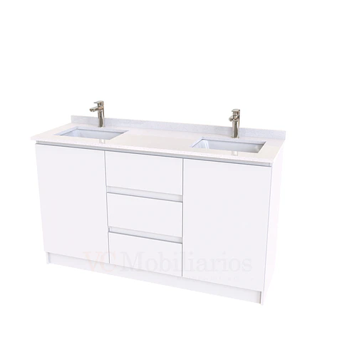 Mueble vanitorio Doble al piso con cubierta de cuarzo  de 150 cm /  M2-1534 -D / Blanco