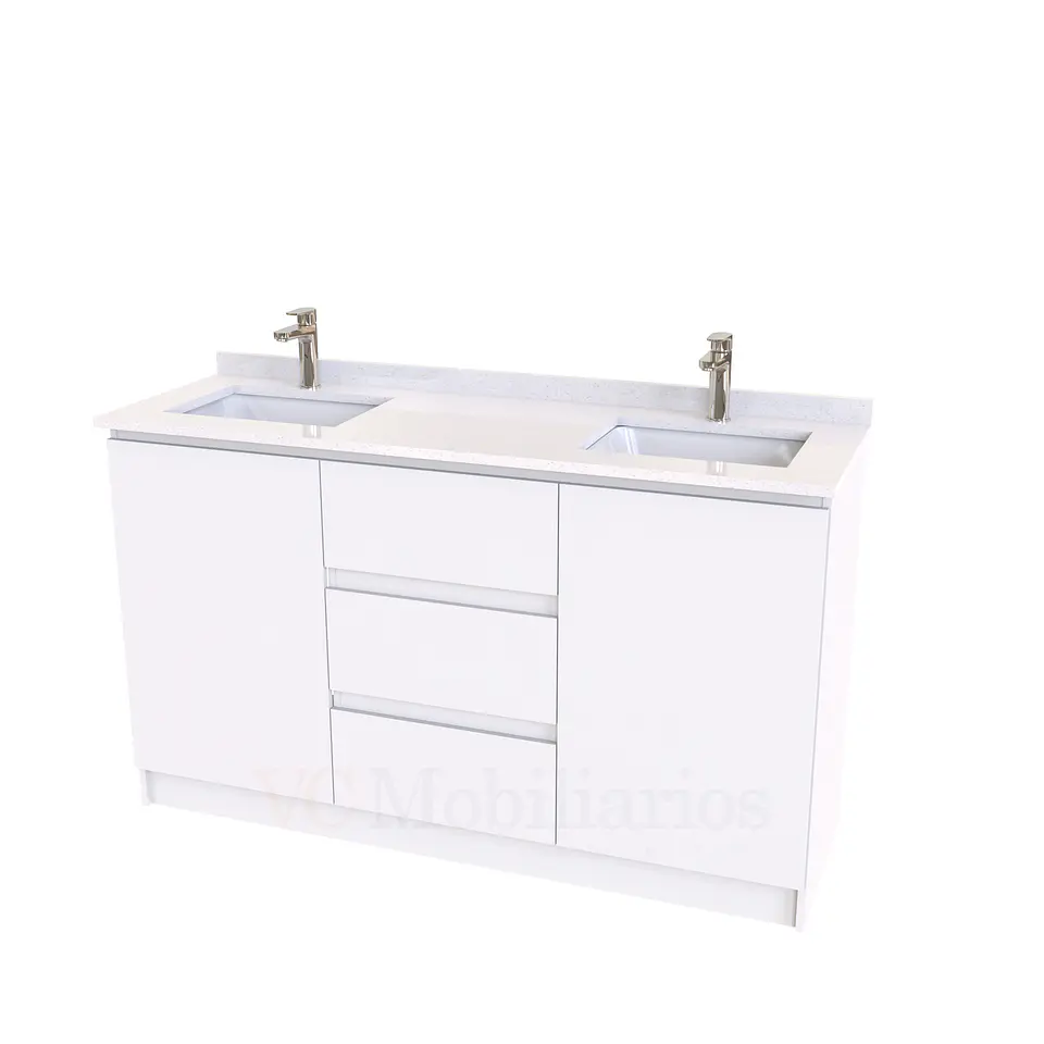 Mueble vanitorio Doble al piso con cubierta de cuarzo  de 150 cm /  M2-1534 -D / Blanco 1