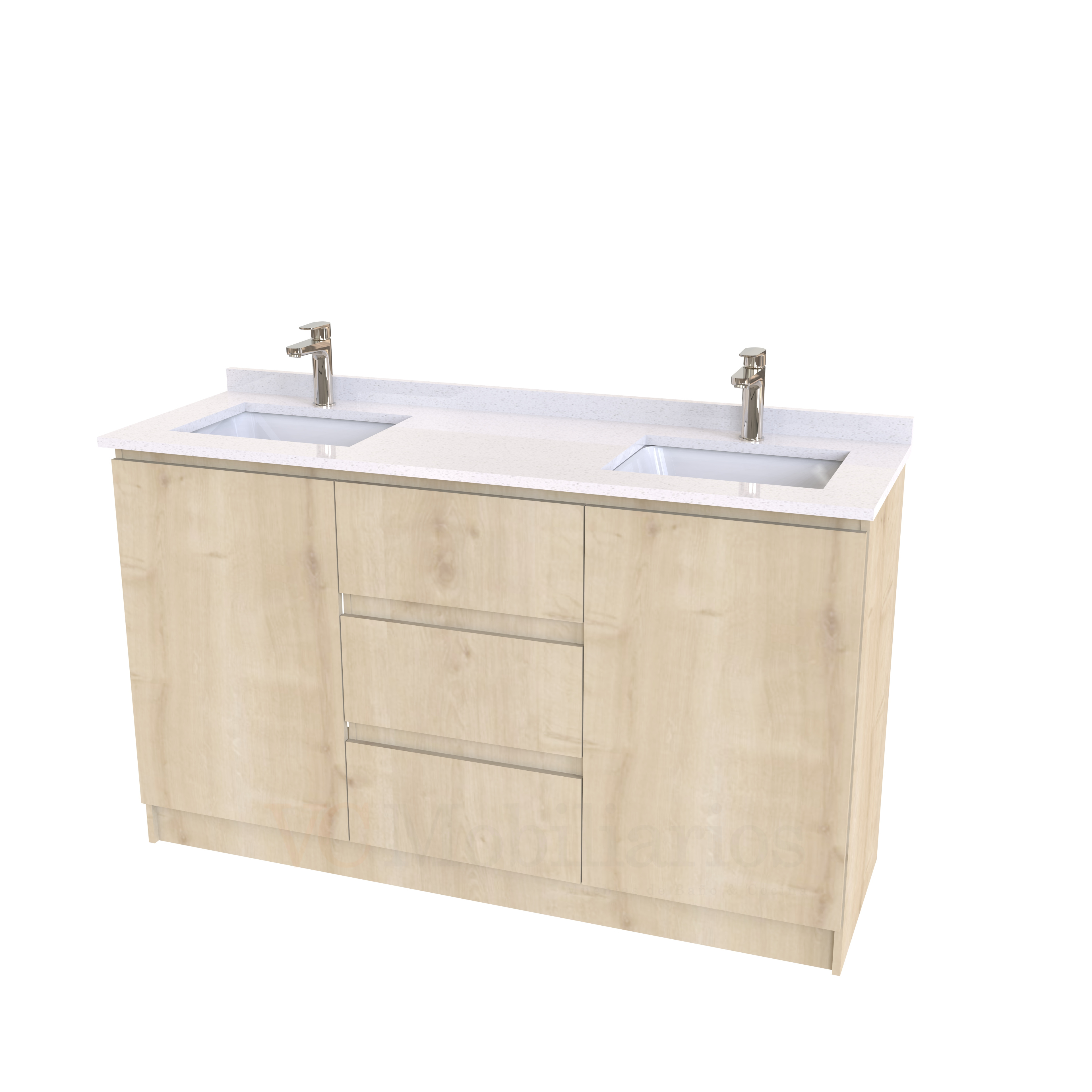 Mueble vanitorio Doble al piso con cubierta de cuarzo  de 150 cm /  M2-1534 -D / Rustico