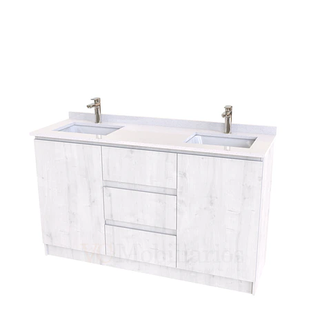 Mueble vanitorio Doble al piso con cubierta de cuarzo  de 140 cm /  M2-1434 -D / Alaska