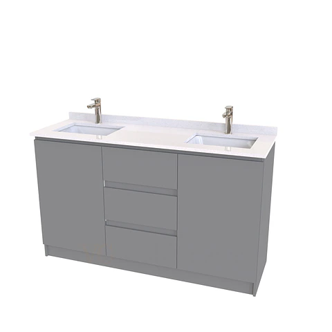 Mueble vanitorio Doble al piso con cubierta de cuarzo  de 140 cm /  M2-1434 -D / Carbon