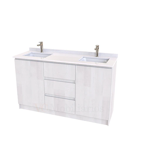 Mueble vanitorio Doble al piso con cubierta de cuarzo  de 140 cm /  M2-1434 -D / Legno