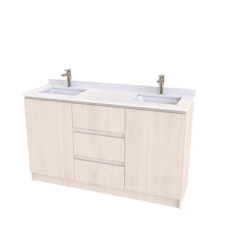 Mueble vanitorio Doble al piso con cubierta de cuarzo  de 140 cm /  M2-1434 -D / Nougat