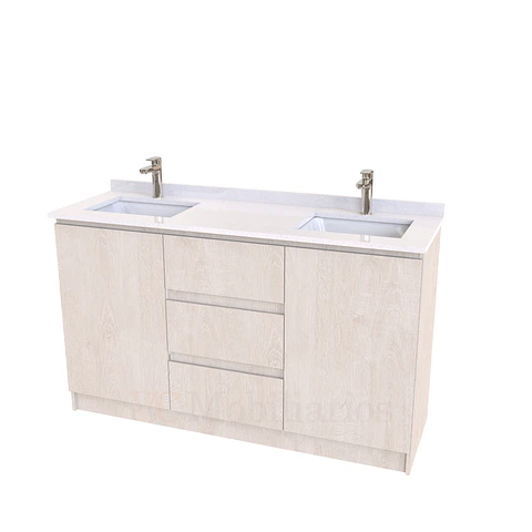 Mueble vanitorio Doble al piso con cubierta de cuarzo  de 140 cm /  M2-1434 -D / Provenzal